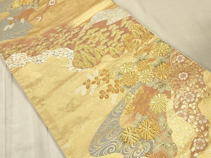 平和屋着物◎六通柄袋帯　道長花文　本うるし箔　正絹　逸品　CAAT5093ft