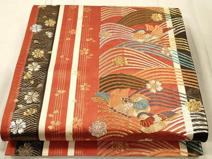 平和屋着物◎六通柄袋帯 唐織 鴛鴦花文 金銀糸 正絹 逸品 CAAT5098ft