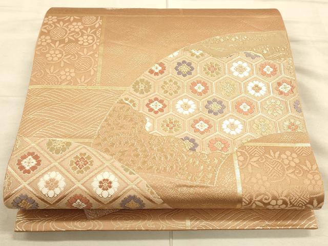 平和屋着物◎六通柄袋帯 唐織 地紙吉祥花文 金糸 正絹 逸品 CAAT5106ft