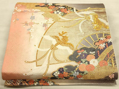平和屋着物◎六通柄袋帯 唐織 尾長鳥花文 金糸 正絹 逸品 CAAT5112ft
