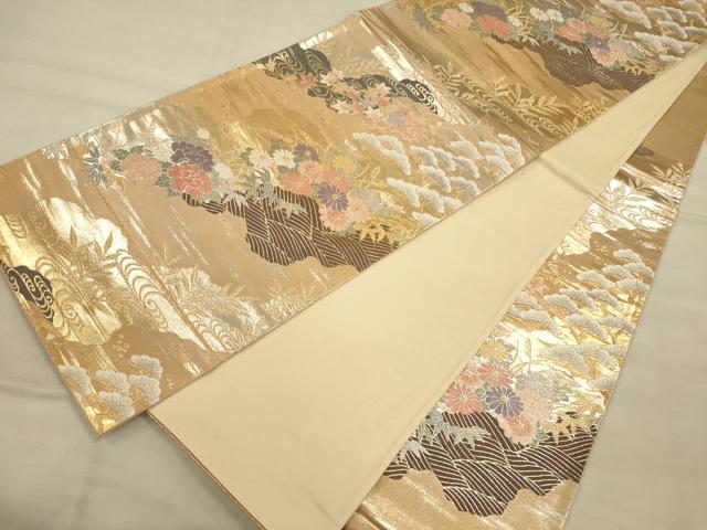 平和屋着物◎六通柄袋帯 唐織り 道長花文 金銀糸 正絹 逸品 CAAT5122ft