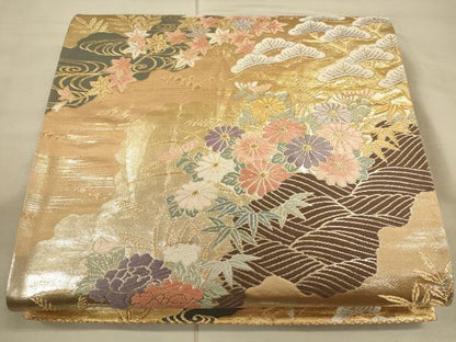 平和屋着物◎六通柄袋帯 唐織り 道長花文 金銀糸 正絹 逸品 CAAT5122ft