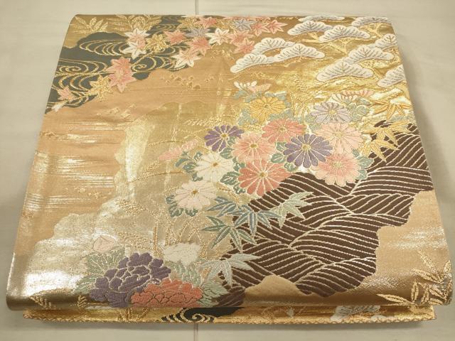 平和屋着物◎六通柄袋帯 唐織り 道長花文 金銀糸 正絹 逸品 CAAT5122ft