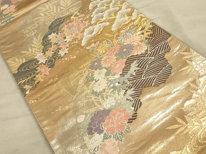 平和屋着物◎六通柄袋帯 唐織り 道長花文 金銀糸 正絹 逸品 CAAT5122ft