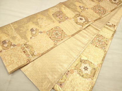 平和屋着物◎六通柄袋帯 唐織 蜀江花文 金糸 正絹 逸品 CAAT5127ft