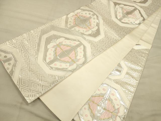 平和屋着物◎六通柄袋帯　唐織　双蝶文　金銀糸　正絹　逸品　CAAT5134ft