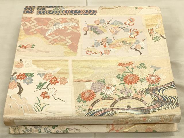 平和屋着物◎六通柄袋帯 唐織 飛鶴花文 金糸 正絹 逸品 CAAT5147ft
