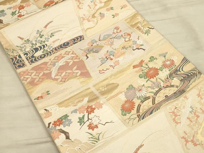 平和屋着物◎六通柄袋帯 唐織 飛鶴花文 金糸 正絹 逸品 CAAT5147ft