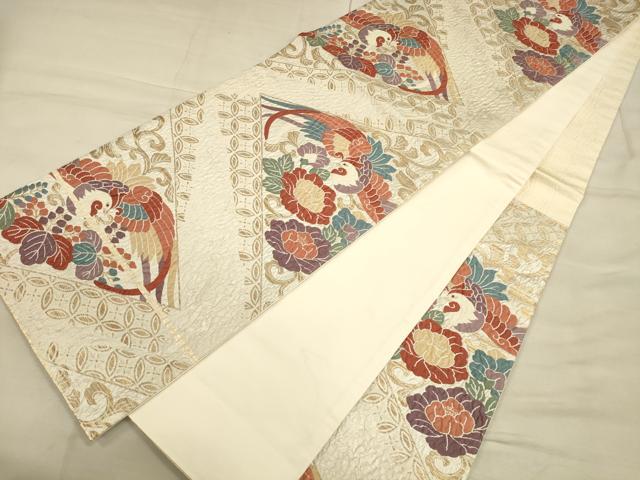 平和屋着物◎六通柄袋帯 ふくれ織 鳳凰花文 金銀糸 正絹 逸品 CAAT5167ft