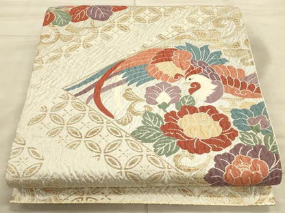 平和屋着物◎六通柄袋帯 ふくれ織 鳳凰花文 金銀糸 正絹 逸品 CAAT5167ft