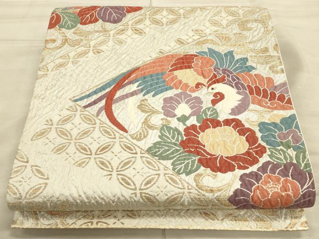 平和屋着物◎六通柄袋帯 ふくれ織 鳳凰花文 金銀糸 正絹 逸品 CAAT5167ft