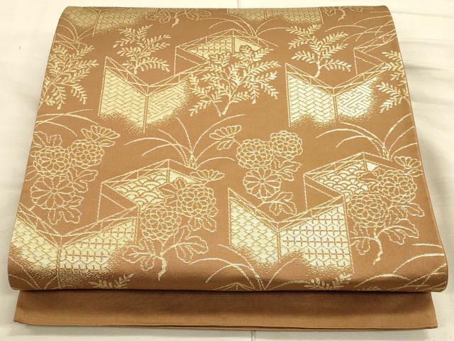 平和屋着物◎六通柄袋帯 屏風花文 金糸 正絹 逸品 未使用 CAAT5169ft