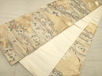 平和屋着物◎六通柄袋帯 切嵌花蝶文 金彩 正絹 逸品 CAAT5171ft