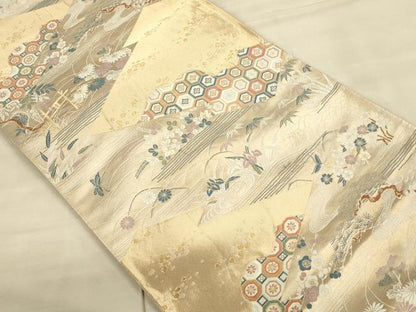 平和屋着物◎六通柄袋帯 切嵌花蝶文 金彩 正絹 逸品 CAAT5171ft