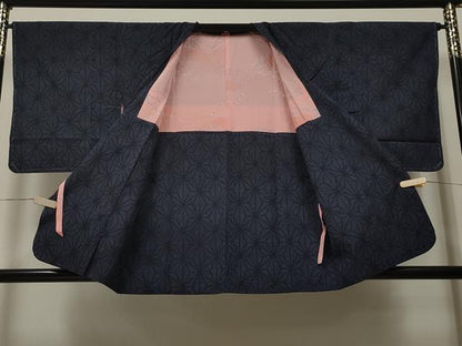 平和屋着物∞道行コート 紬地 麻の葉文様 正絹 逸品 未使用 CAAT5623id