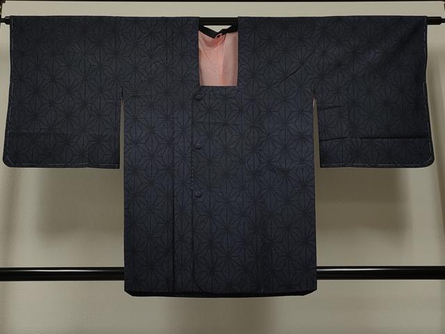 平和屋着物∞道行コート 紬地 麻の葉文様 正絹 逸品 未使用 CAAT5623id