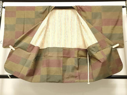 平和屋着物∞道行コート　紬地　横段文　そごう百貨店扱い　正絹　逸品　未使用　CAAT5645id