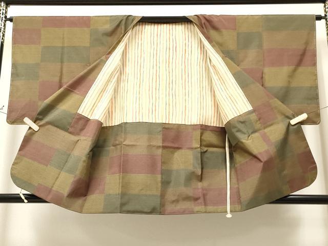 平和屋着物∞道行コート　紬地　横段文　そごう百貨店扱い　正絹　逸品　未使用　CAAT5645id
