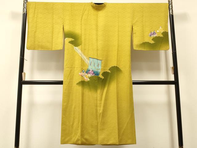 平和屋着物＃道行コート　手描き　雲取り人物風景文　暈し染め　ロング丈　正絹　逸品　CAAT5659id