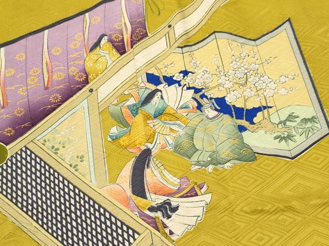 平和屋着物＃道行コート　手描き　雲取り人物風景文　暈し染め　ロング丈　正絹　逸品　CAAT5659id