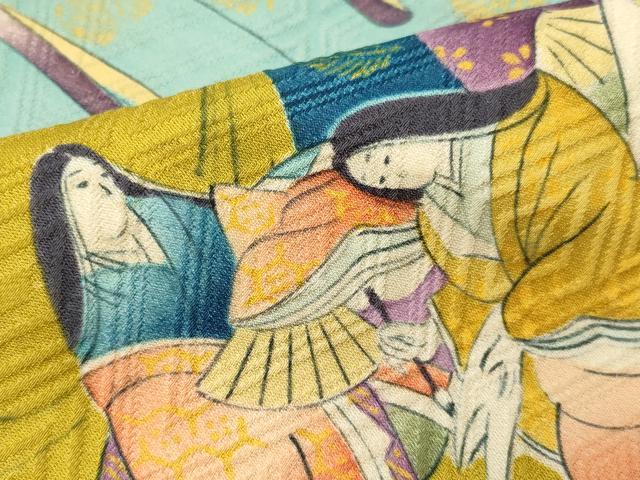 平和屋着物＃道行コート　手描き　雲取り人物風景文　暈し染め　ロング丈　正絹　逸品　CAAT5659id