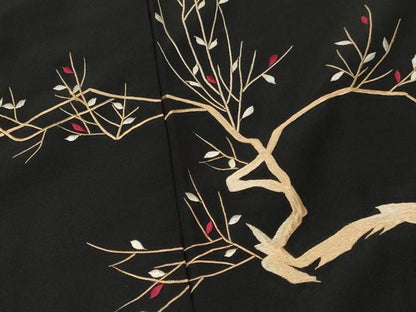 平和屋着物∞羽織 総刺繍 枝花文 黒地 正絹 逸品 CAAT5660id