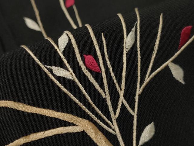 平和屋着物∞羽織 総刺繍 枝花文 黒地 正絹 逸品 CAAT5660id