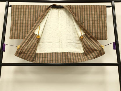 平和屋着物∞羽織 紬地 格子柄 正絹 逸品 CAAT5688id