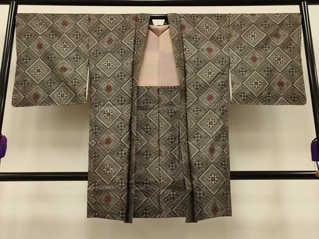 平和屋着物＃本場大島紬　龍郷絣　長羽織　菱繋花文　正絹　逸品　CAAT5693id