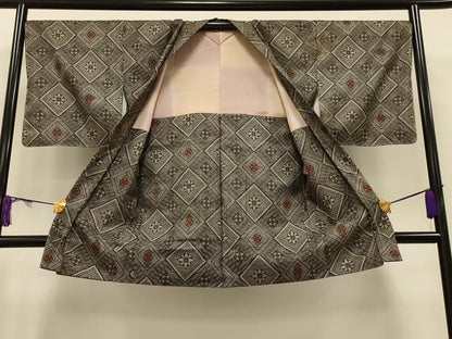 平和屋着物＃本場大島紬　龍郷絣　長羽織　菱繋花文　正絹　逸品　CAAT5693id