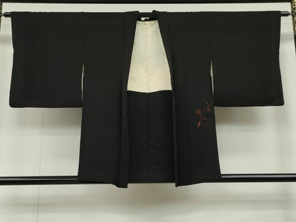 平和屋着物＃羽織　総刺繍　花唐草文　黒地　正絹　逸品　CAAT5723id