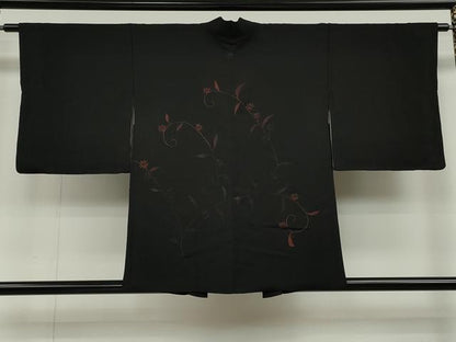 平和屋着物＃羽織　総刺繍　花唐草文　黒地　正絹　逸品　CAAT5723id