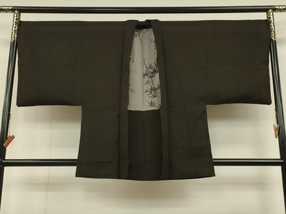 平和屋着物∞男性　羽織　鉄黒色　正絹　逸品　CAAT5743id