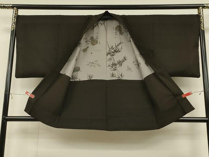 平和屋着物∞男性　羽織　鉄黒色　正絹　逸品　CAAT5743id