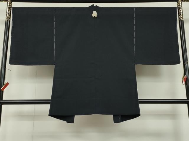 平和屋着物▽男性　長羽織　単衣　紋付き　濃藍色　正絹　逸品　未使用　CAAT5762id