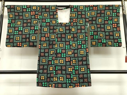 平和屋着物∞道行コート　総絞り　吉祥文　黒地　ロング丈　正絹　逸品　CAAT5774id