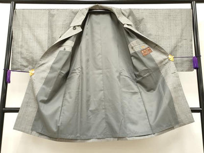 平和屋着物＃男性　和装コート　角袖　紬地　霞文　キングサイズ　ロング丈　正絹　逸品　CAAT5796id