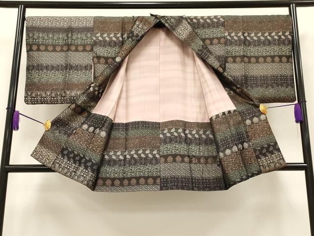 平和屋着物＃道中着　横段花鳥文　ほてい屋扱い　正絹　逸品　CAAT5808id
