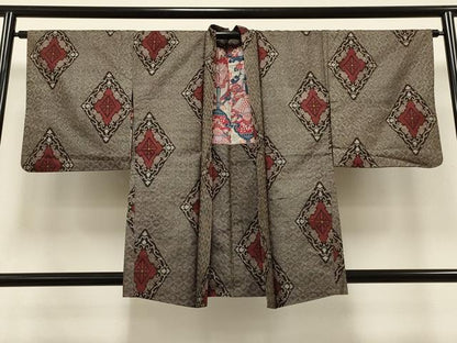平和屋着物＃本場大島紬　龍郷絣　羽織　7マルキ　花唐草菱文　正絹　逸品　CAAT5810id