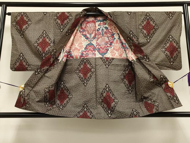 平和屋着物＃本場大島紬　龍郷絣　羽織　7マルキ　花唐草菱文　正絹　逸品　CAAT5810id