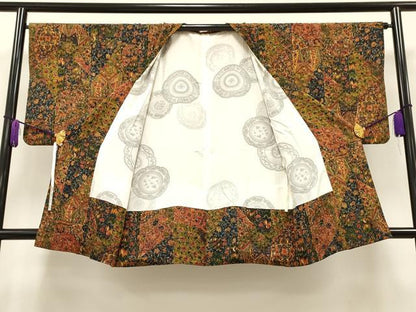 平和屋着物∞道行コート　切嵌更紗花文　鬼しぼ縮緬　ロング丈　正絹　逸品　CAAT5812id