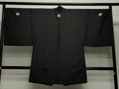 平和屋着物＃男性　長羽織　黒紋付き　キングサイズ　正絹　逸品　CAAT5821id