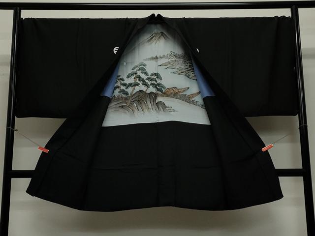 平和屋着物＃男性　長羽織　黒紋付き　キングサイズ　正絹　逸品　CAAT5821id