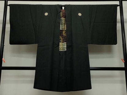 平和屋着物∞男性 長羽織 黒紋付き 正絹 逸品 CAAT5826id