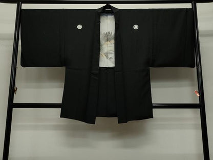 平和屋着物＃男性　羽織　黒紋付き　正絹　逸品　CAAT5829id