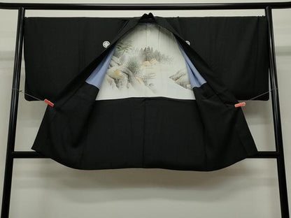 平和屋着物＃男性　羽織　黒紋付き　正絹　逸品　CAAT5829id