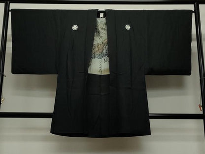 平和屋着物∞男性　長羽織　黒紋付き　正絹　逸品　CAAT5853id