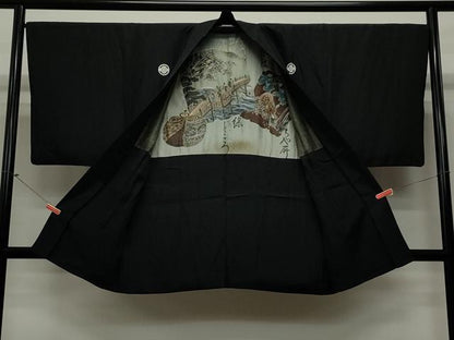 平和屋着物∞男性　長羽織　黒紋付き　正絹　逸品　CAAT5853id