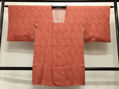 平和屋着物∞道行コート　花唐草地紋　赤丹色　ロング丈　正絹　逸品　CAAT5906id