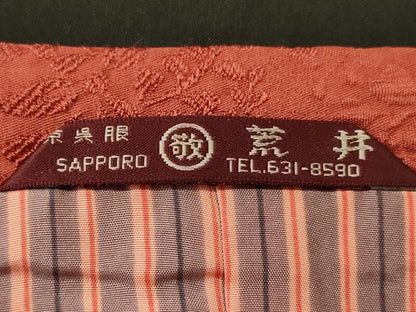 平和屋着物∞道行コート　花唐草地紋　赤丹色　ロング丈　正絹　逸品　CAAT5906id